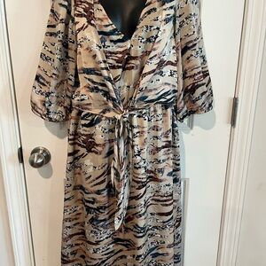 Neutral Multi-Stripe Tie-Waist Women’s Dress